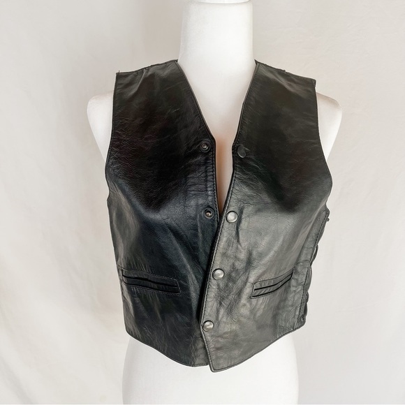 JR Genuine Leather Women’s Motorcycle Side Lace Snap Up Vest - Picture 8 of 14